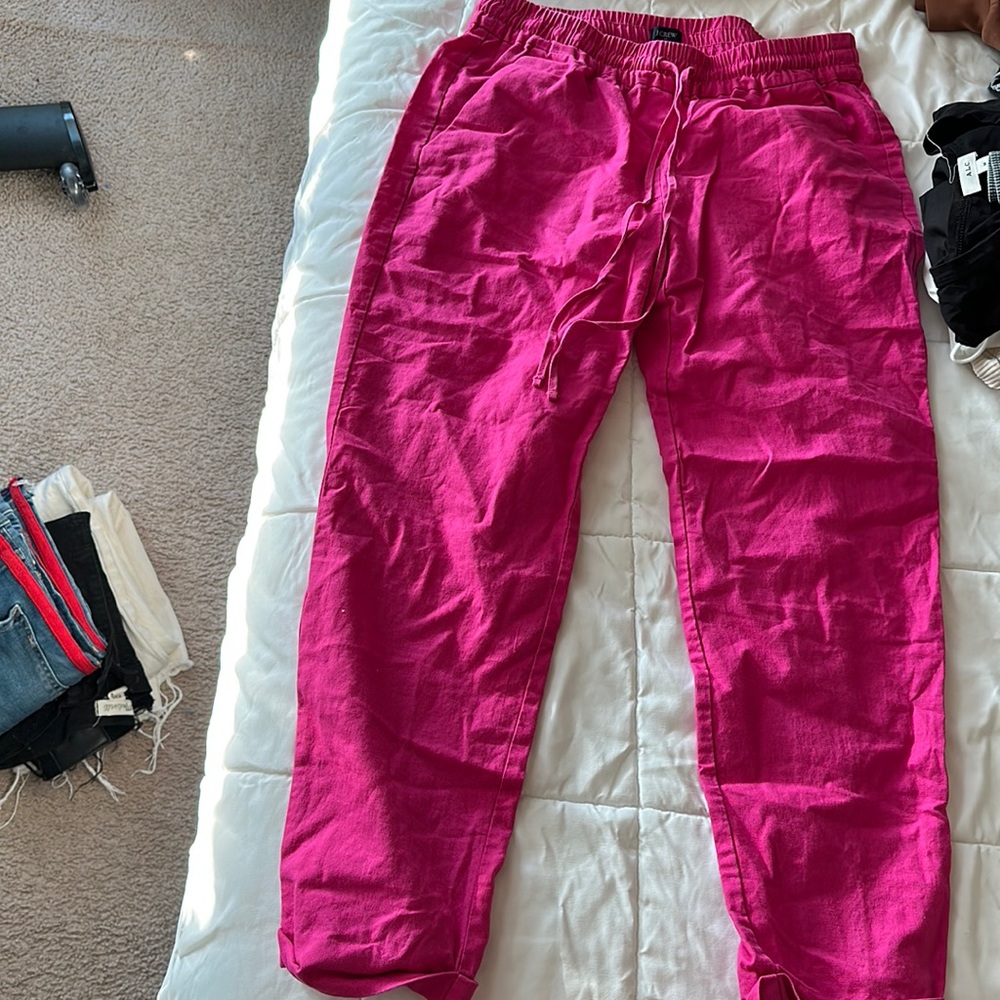 Never worn pink j crew pants - linen like material